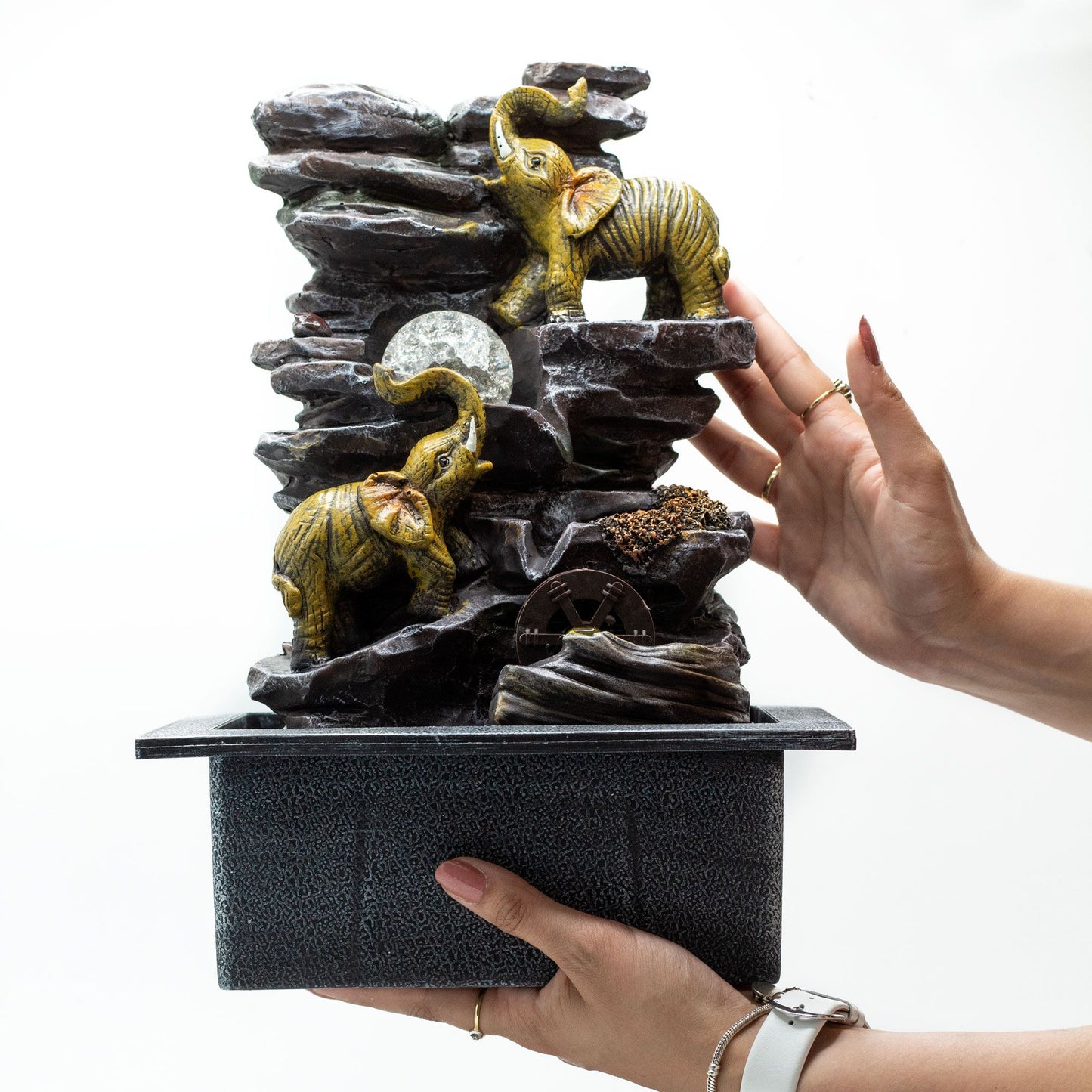 Elephant Crystal Ball Water Wheel Fountain – Tabletop Water Feature