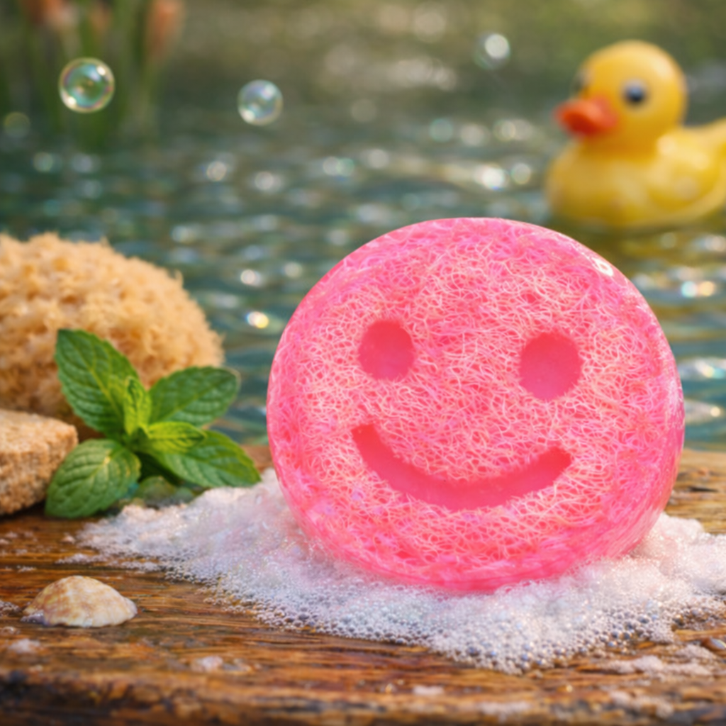 Happy Scrub Soap Bubblegum Smiley Loofah