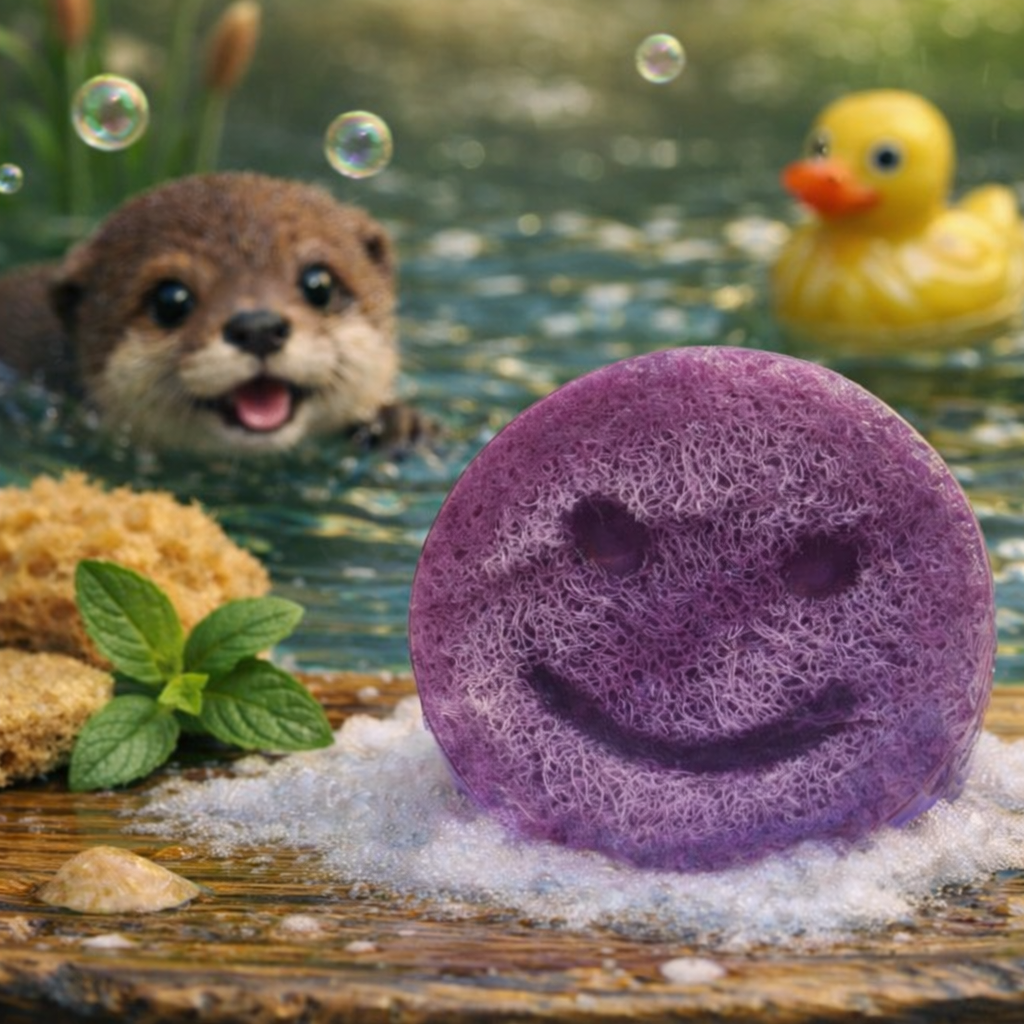 Happy Scrub Soap Purple Grape Smiley Loofah