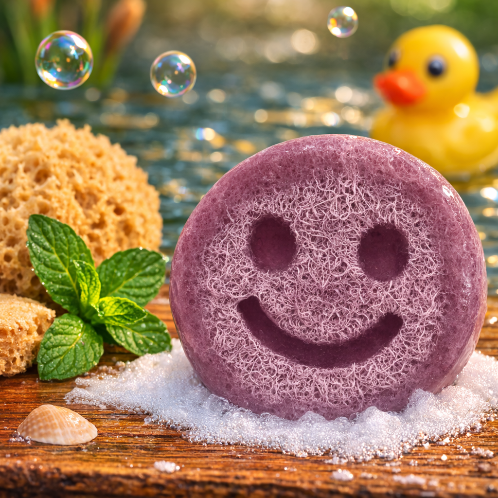 Happy Scrub Soap Purple Grape Smiley Loofah