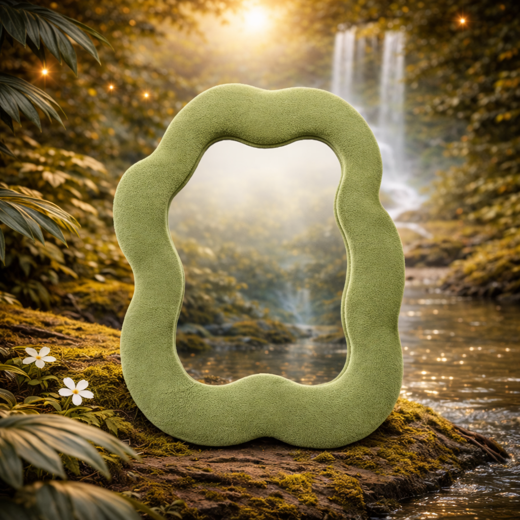 Soft Squiggly Large Cloud Mirror – Moss Green Kids Mirror