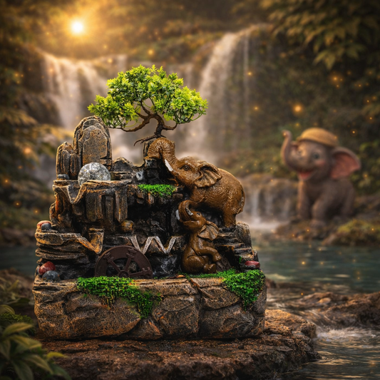 Elephants in Love Waterfall Fountain – Elephant Tabletop Water Feature