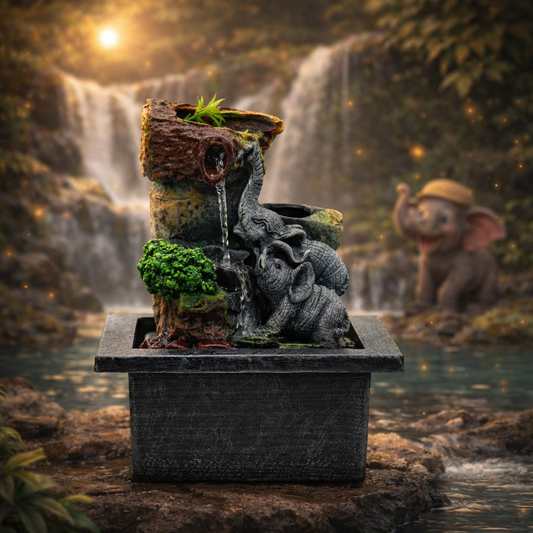 Elephant in Love Tabletop Water Fountain – Small Elephant Water Feature