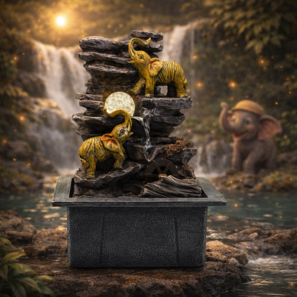 Elephant Crystal Ball Water Wheel Fountain – Tabletop Water Feature
