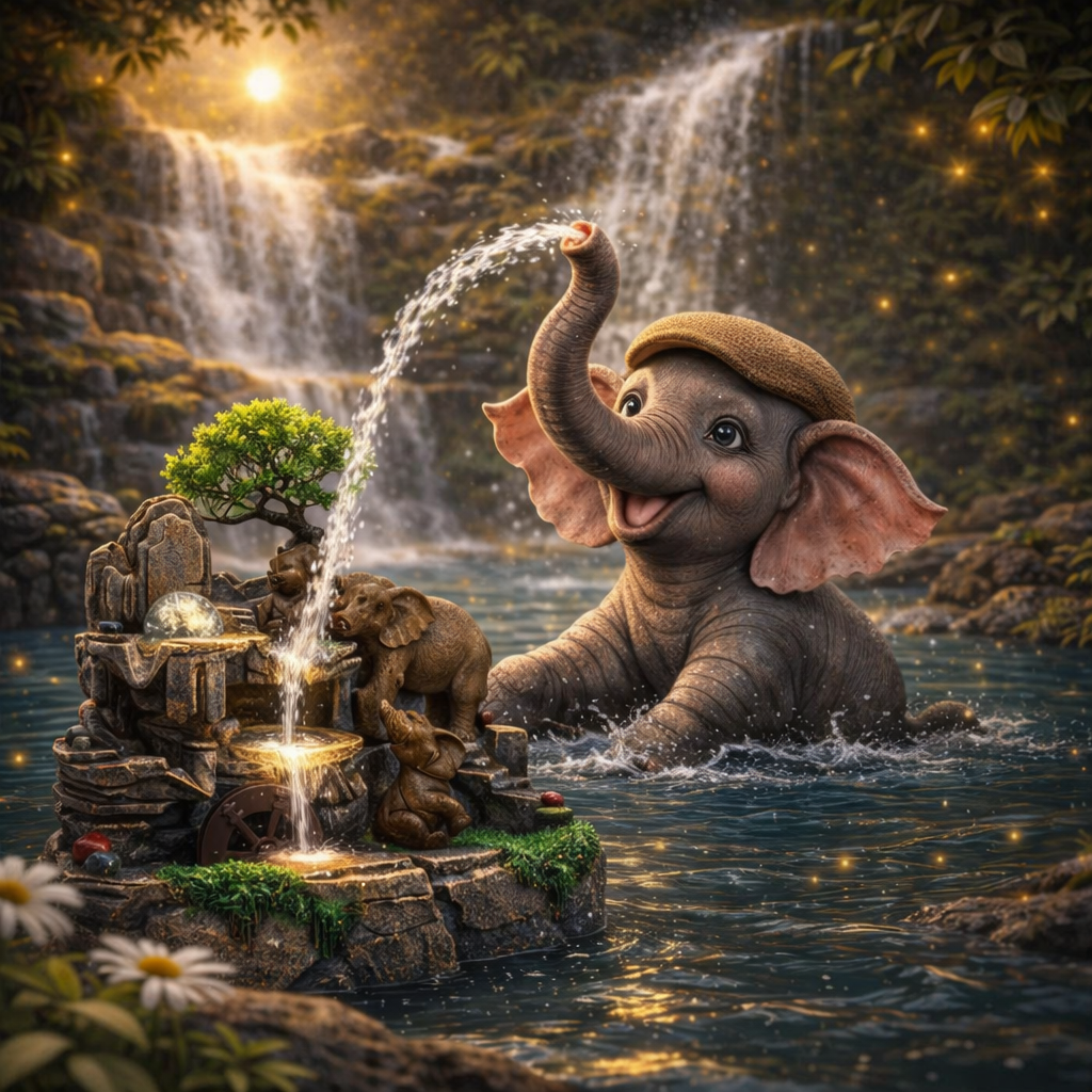 Elephants in Love Waterfall Fountain – Elephant Tabletop Water Feature