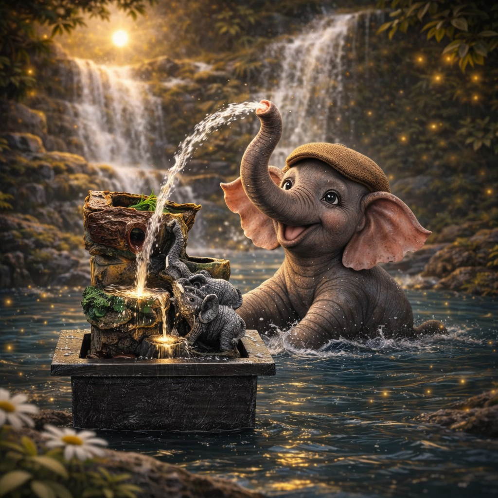 Elephant in Love Tabletop Water Fountain – Small Elephant Water Feature