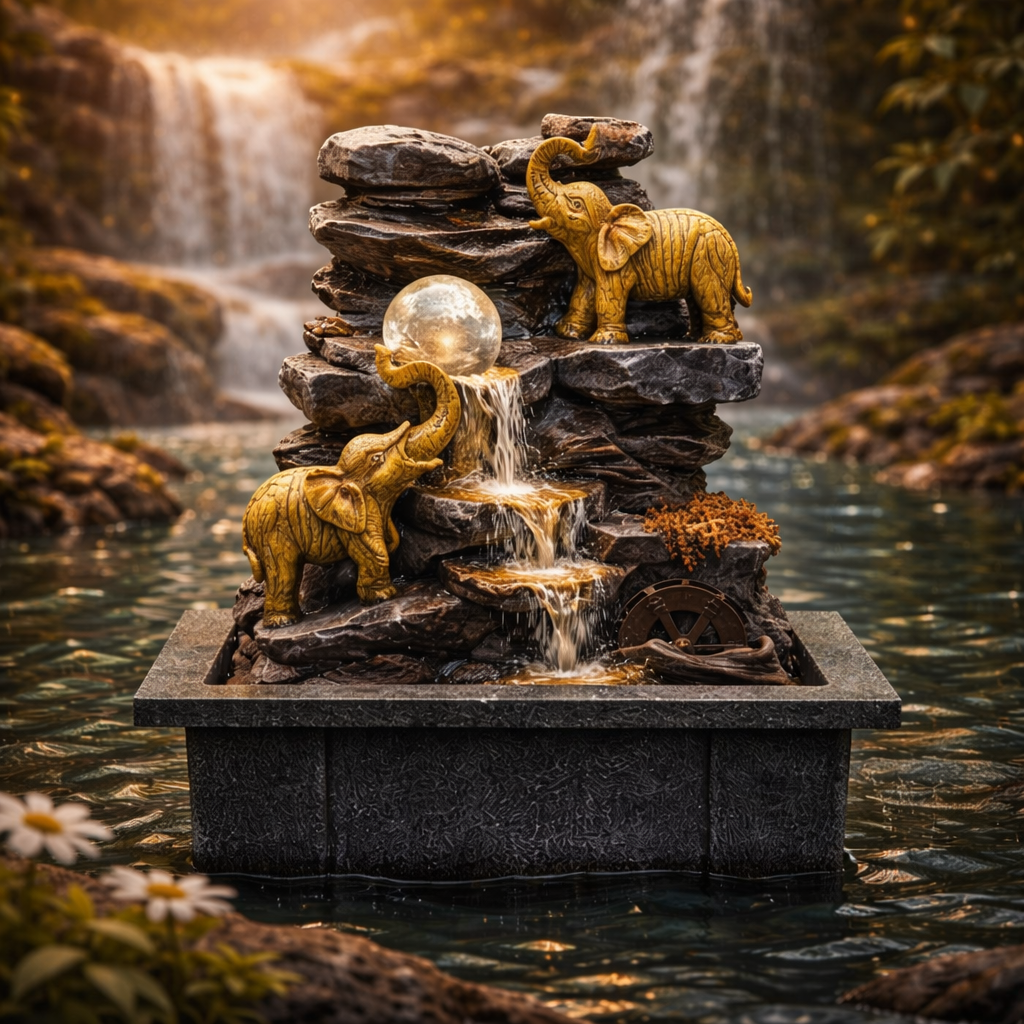 Elephant Crystal Ball Water Wheel Fountain – Tabletop Water Feature