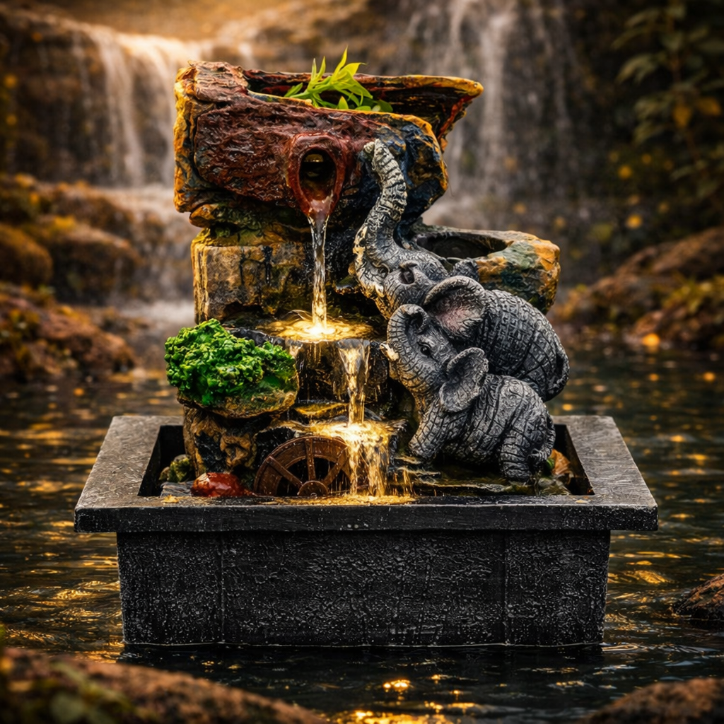 Elephant in Love Tabletop Water Fountain – Small Elephant Water Feature