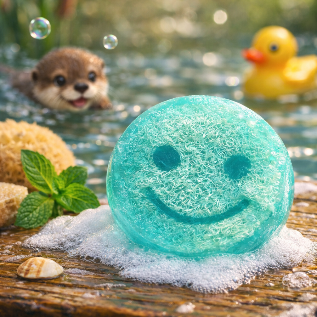 Happy Scrub Soap Raspberry & Pomegranate Smiley Loofah